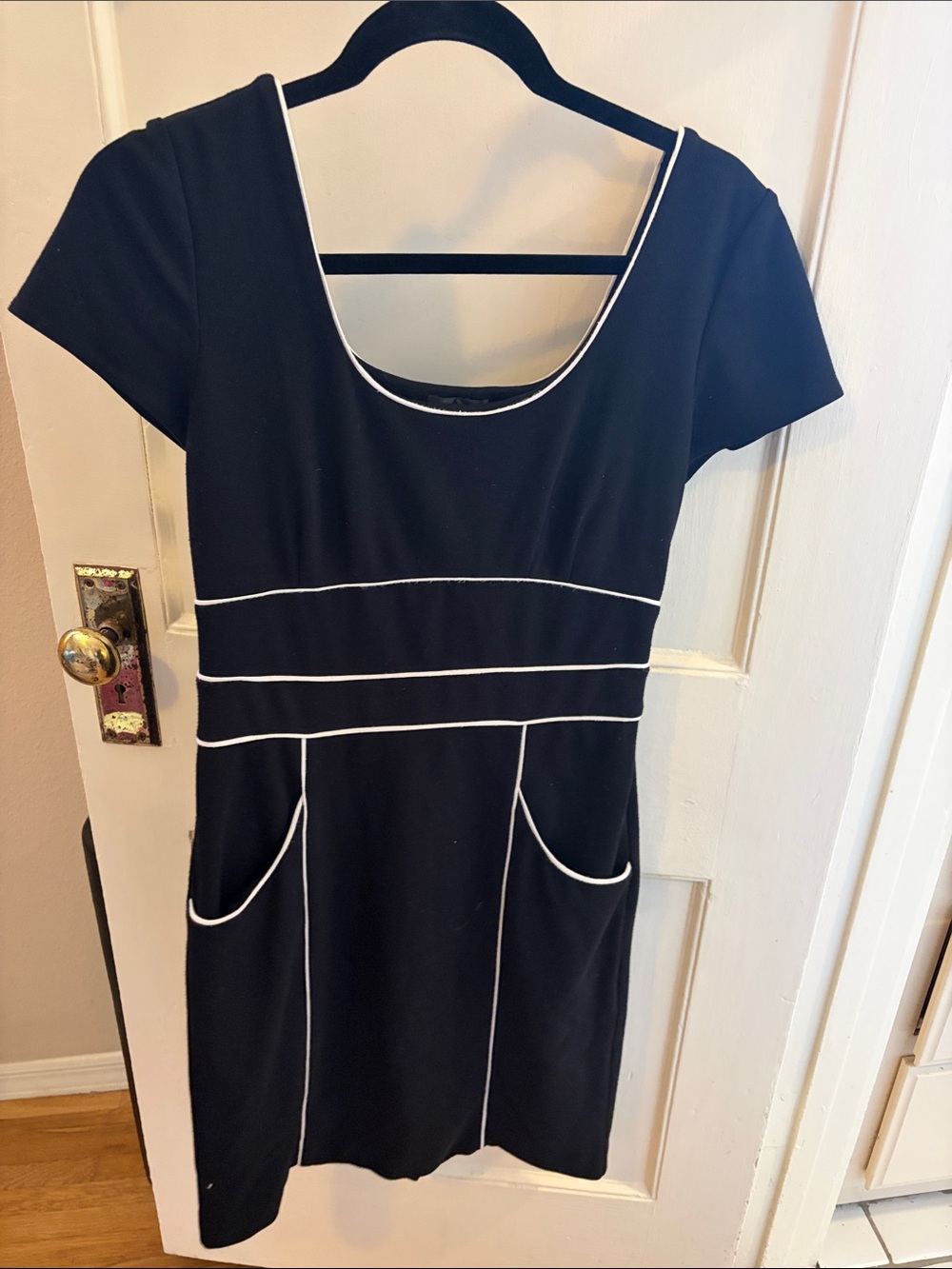 Spense Black Mini Dress with White Piping